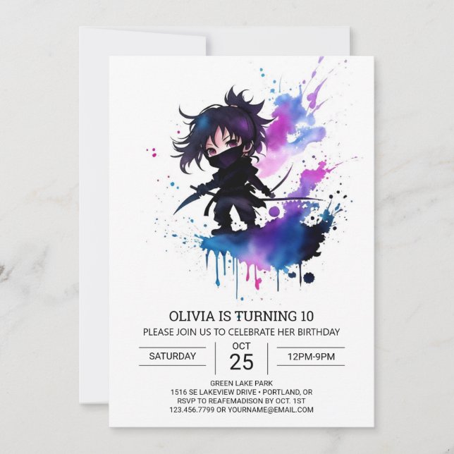 Invitation Fille Bohemian Ninja Fille Anniversaire (Devant)