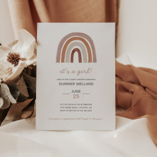 Invitation Fille Boho Aquarelle Baby shower arc-en-ciel