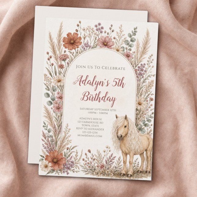 Invitation Fille Boho Fleur de Cheval 5e Anniversaire (Créateur téléchargé)