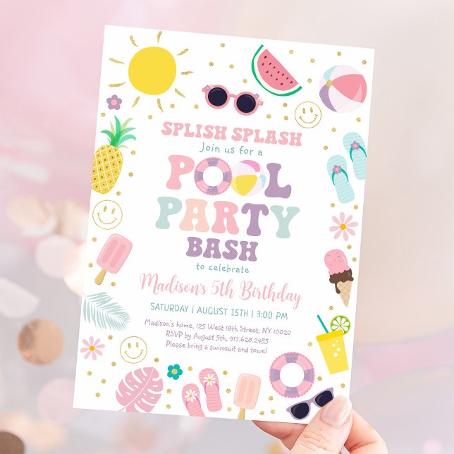 Invitation Fille Boho Hippie Pool Party Anniversaire (Créateur téléchargé)