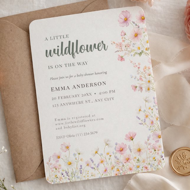 Invitation Fille Boho Petite Fleur Sauvage Baby Shower (Boho Girl Little Wildflower Baby Shower Invitation)
