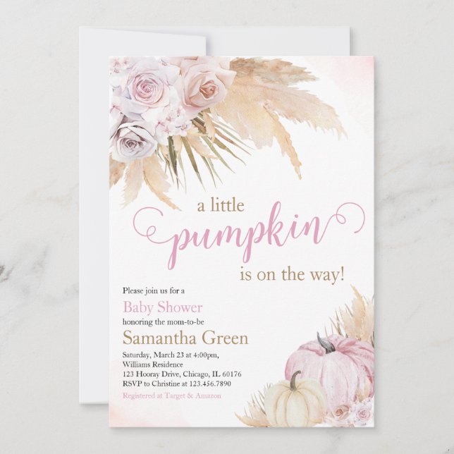 Invitation Fille Boho Pumpkin Baby Shower (Devant)