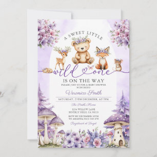 Invitation Fille Bow Cerf pourpre Bois Wild Un Baby shower