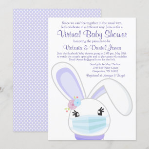 Invitation Fille Bunny Mask Mail Baby shower virtuel