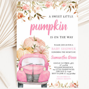 Invitation Fille Camion de Citrouille Rose Baby Shower
