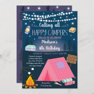 Invitation Fille Camping S'mores Sleepover Anniversaire