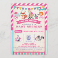 Fille Carnaval Cirque Animaux Baby shower Invitati