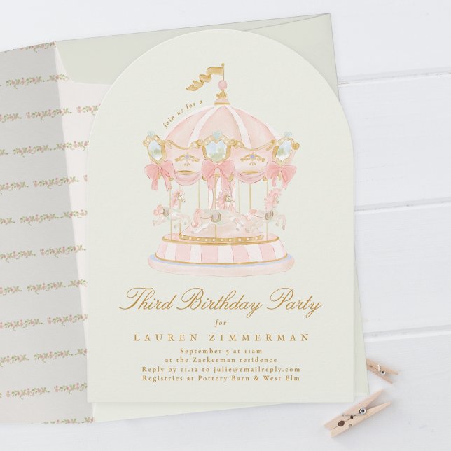 Invitation Fille Carousel Fairytale Sage Arch fête d'annivers (Créateur téléchargé)