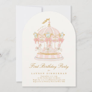 Invitation Fille Carrousel Conte de Fées Crème Arche Fête d'a