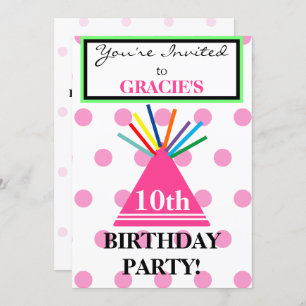 Invitation Fille Casquette de fête d'anniversaire Pois roses