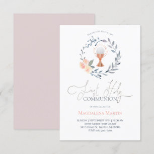 Invitation fille catholique première communion florale couron