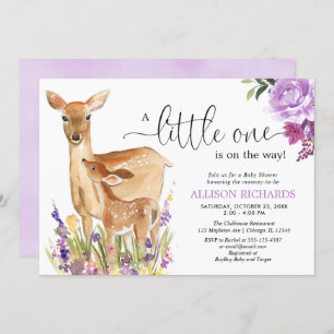 Invitation Fille cerf violet baby shower de faon de bois fleu