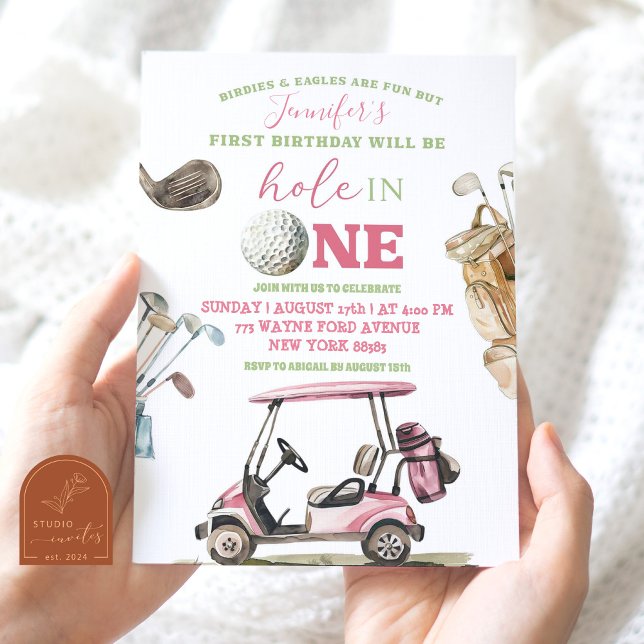 Invitation Fille chariot de golf rose anniversaire extérieur (Créateur téléchargé)