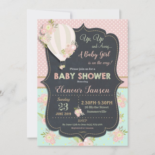 Invitation Fille chaude florale d'invitation de baby shower (Devant)