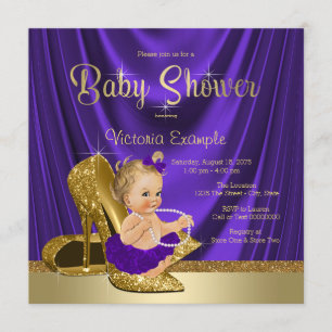 Invitation Fille chaussure à talon haut violet et or Baby Sho
