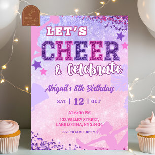 Invitation Fille cheerleader sequins rose violet Anniversaire
