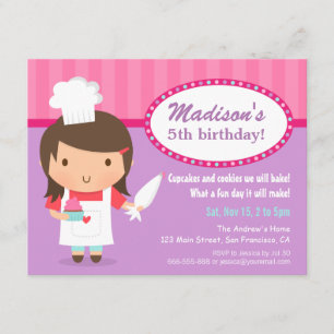 Invitation Fille Chef Cupcake Frosting Baking Anniversaire