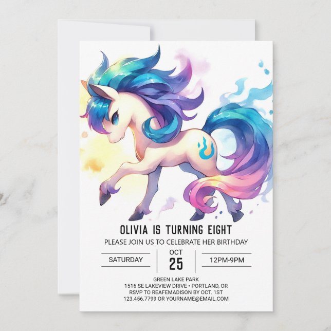 Invitation Fille Cheval Numérique Anniversaire (Devant)