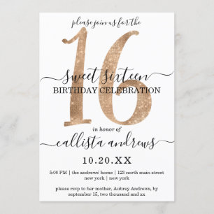 Invitation Fille Chic Faux Gold Parties scintillant Blanc Swe