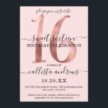 Invitation Fille Chic Faux Rose Or Blush Pink Sweet 16<br><div class="desc">Cette invitation élégante, simple, minimaliste et chic à la fête d'anniversaire de Sweet sixteen est parfaite pour votre jeune adolescente. Il est doté d'un numéro d'or somptueux et luxueux rose, "16" sur un arrière - plan rose vif avec des polices cursives et serif noires gratuites. C'est unique, moderne, cool et...</div>