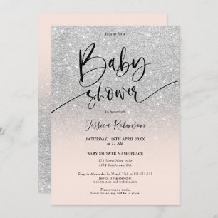 Invitation Fille chic parties scintillant argent ombre baby s