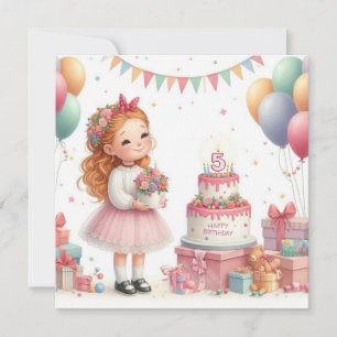 Invitation Fille cinq ans anniversaire