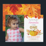 Invitation Fille Citrouille Automne Premier Anniversaire Pail<br><div class="desc">Invitation Premier Anniversaire Fille Automne Citrouille avec photo personnalisée. Invitation Fête d'Anniversaire d'Automne. Paillettes Dorées. Rose,  Orange et Or. Invitation 1er Premier Anniversaire. Pour une personnalisation plus poussée,  veuillez cliquer sur le bouton "Personnaliser" et utiliser notre outil de conception pour modifier ce modèle.</div>