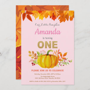 Invitation Fille Citrouille Automne Premier Anniversaire Part
