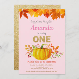 Invitation Fille Citrouille Automne Premier Anniversaire Part