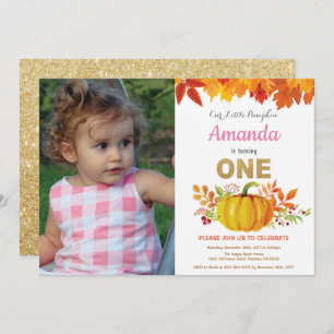 Invitation Fille Citrouille Automne Premier Anniversaire Part