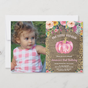 Invitation Fille Citrouille Premier Anniversaire Floral Burla