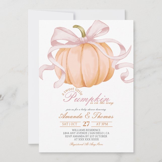 Invitation Fille Citrouille Rose Bébé Naissance (Devant)