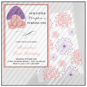 Invitation Fille citrouille rose violet Halloween 1er anniver