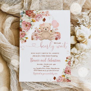 Invitation Fille Citrouille Teddy Bear Floral Fall Baby showe