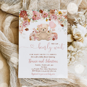 Invitation Fille Citrouille Teddy Bear Floral Fall Baby showe
