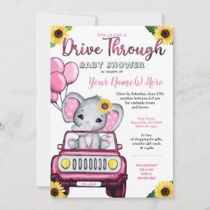 Invitation Fille Conduite Par Baby shower Elephant Tournesol