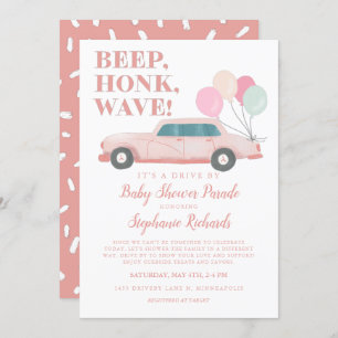 Invitation Fille Conduite Par Baby shower Voiture Vintage Ros
