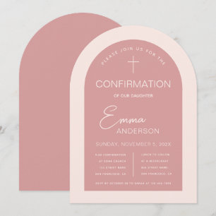 Invitation Fille Confirmation Arc rose moderne Dusty Rose