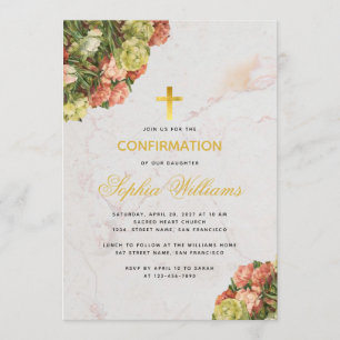 Invitation Fille Confirmation Armoise de marbre floral Script