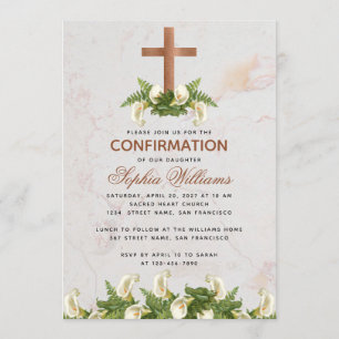 Invitation Fille Confirmation Croix de cuivre Calla Lilies Ma