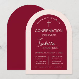 Invitation Fille Confirmation Moderne Arche Rose Bourgogne