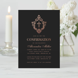 Invitation Fille Confirmation Rose noir Gold Crest Vintage