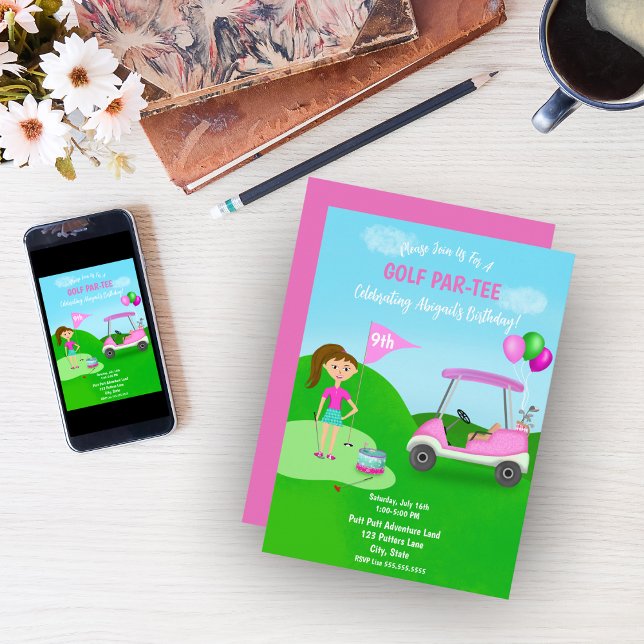 Invitation Fille cool de golf à thème fête d'anniversaire (Celebrate your child's birthday with this fantastic golf party invitation!)