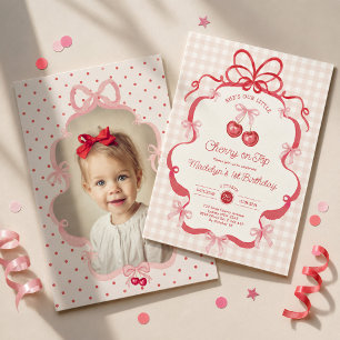 Invitation Fille Coquette Cerise sur le dessus Photo pour le 