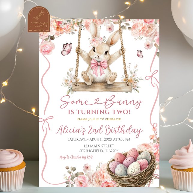 Invitation Fille Coquette Rose Lapin de Pâques Anniversaire (Créateur téléchargé)