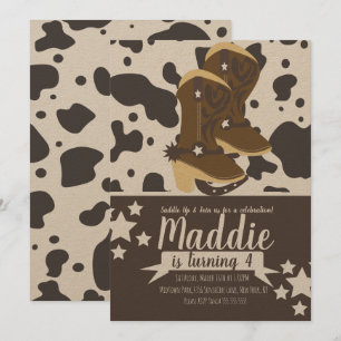Invitation Fille Cowboy Anniversaire Impression Vache 