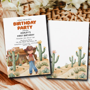 Invitation Fille Cowboy dans le désert 1er anniversaire