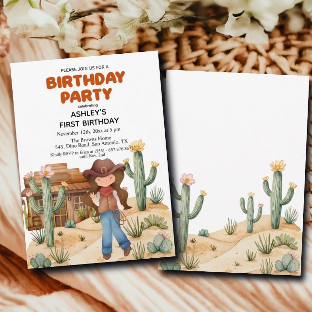 Invitation Fille Cowboy dans le désert 1er anniversaire (Créateur téléchargé)