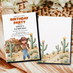 Invitation Fille Cowboy dans le désert 2e fête d'anniversaire