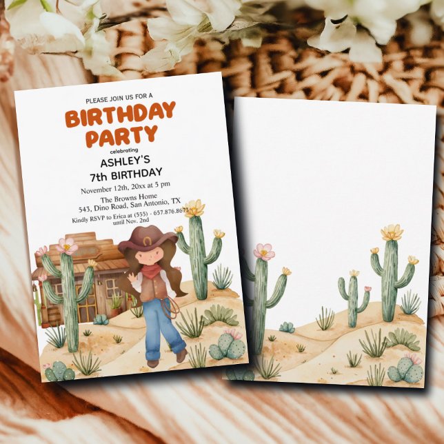 Invitation Fille Cowboy dans le désert 7e fête d'anniversaire (Créateur téléchargé)